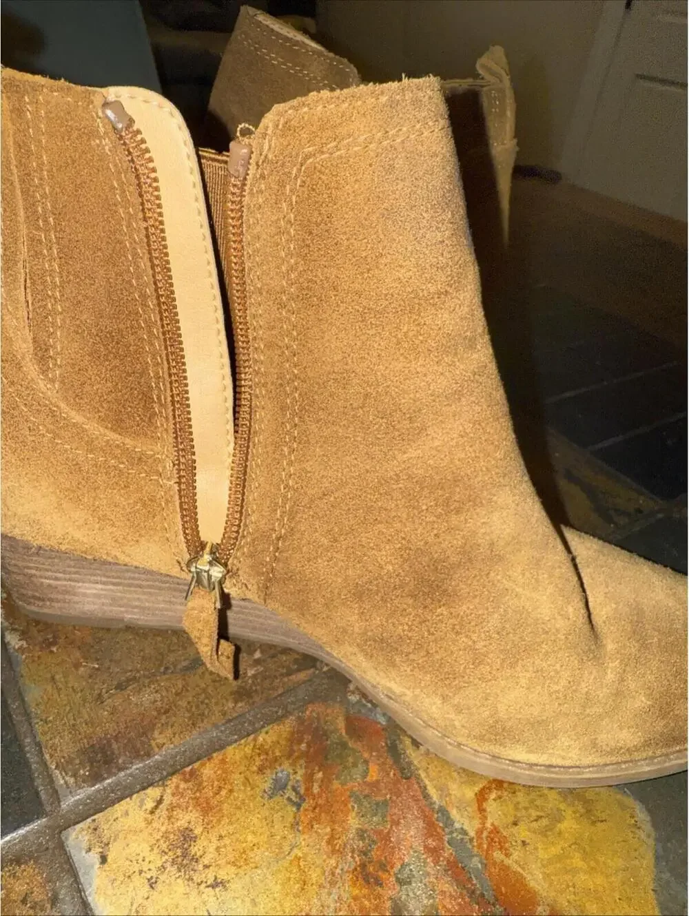 Franco Sarto LEATHER Suede round TOE BOOTS WITH STOCKED BLOCK Wedge SIZE 10M